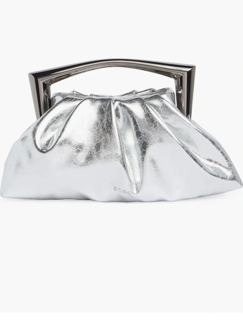 BCBGMaxAzria Metallic Silver Structured-Top Clutch